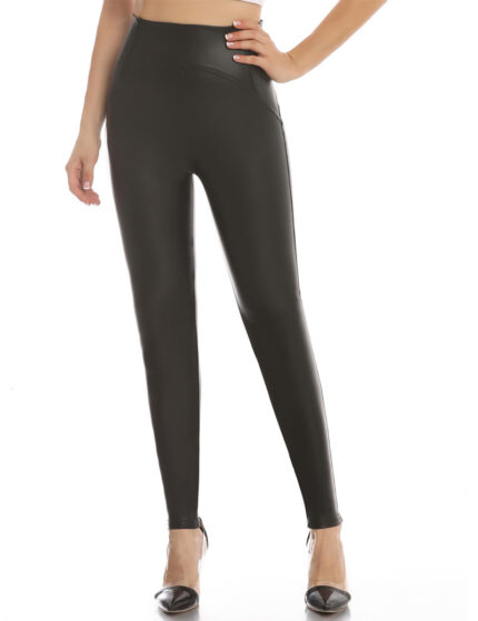womens stretchy faux leather leggings high waisted tights leather pants 2