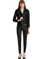 Everbellus Women Sexy Faux Leather Leggings with Pockets Skinny Leather Pants Black 4