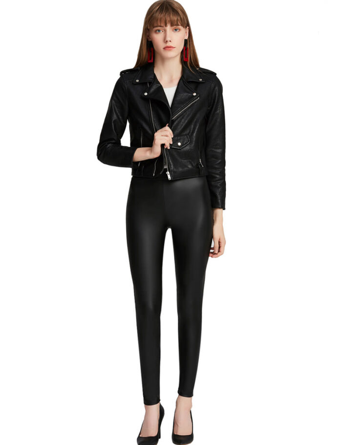Everbellus Women Sexy Faux Leather Leggings with Pockets Skinny Leather Pants Black 4